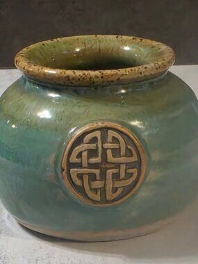 Vintage Celtic Glazed Decorative Handcrafted Pot Studio Pottery 2.25" Signed